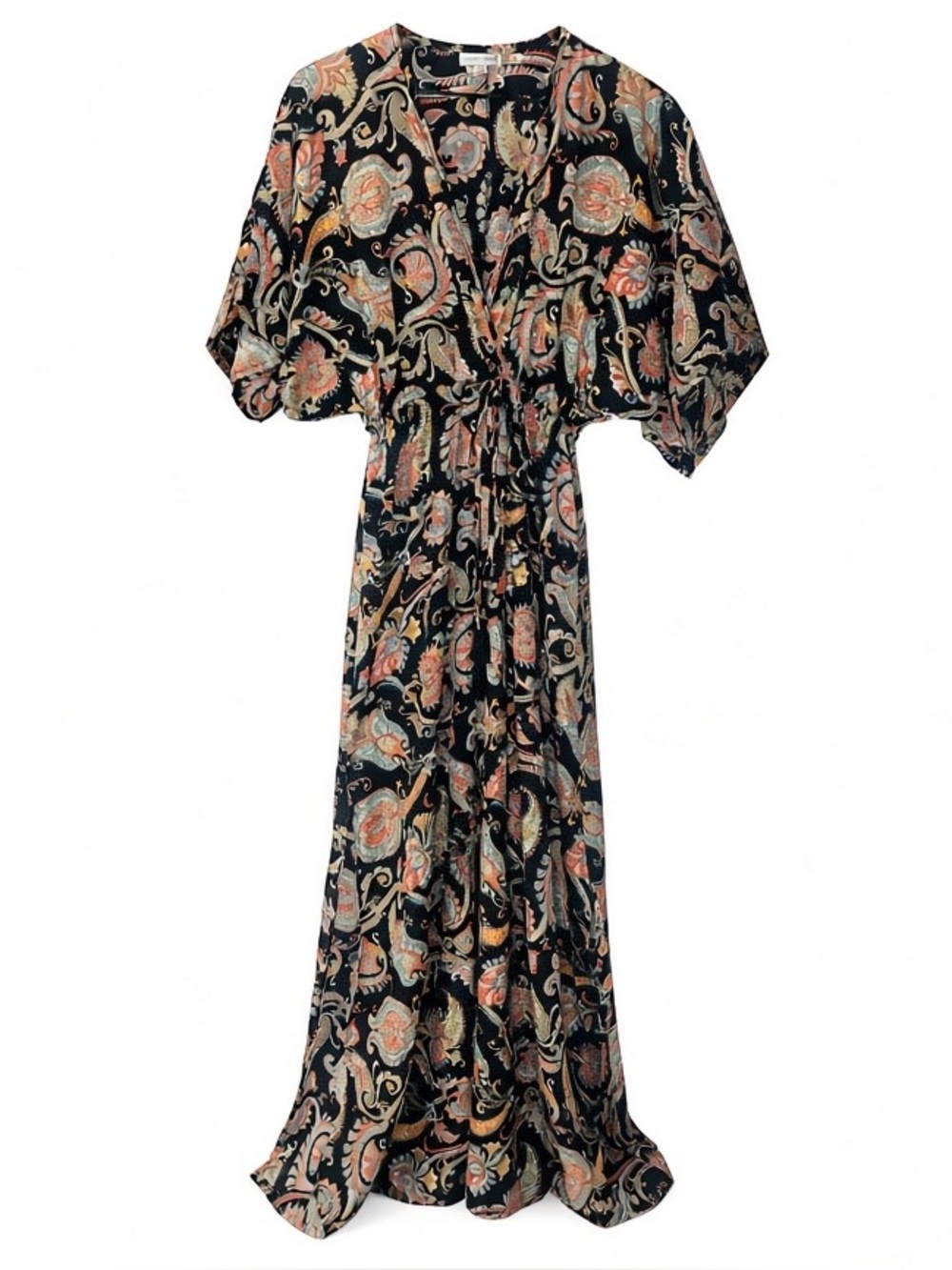 Karma Highway Striking Black/ Gold  Paisley Maxi Kimono Dress One Size